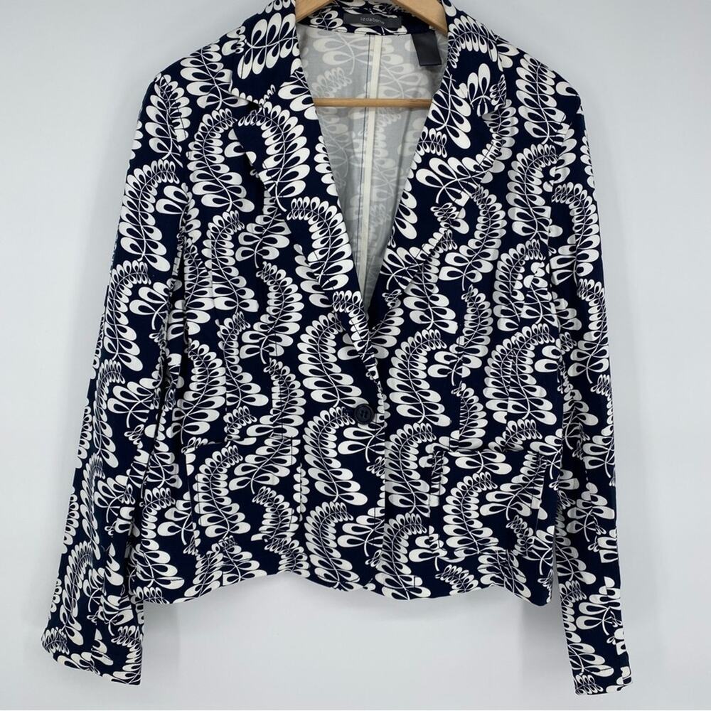 Liz Claiborne Blazer‎ Navy & White Vine Leaf Print Classic Professional 16